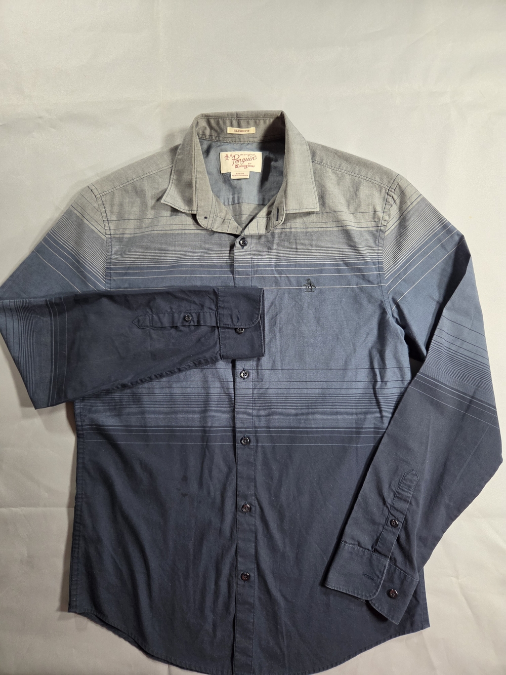 Original Penguin Men's Ombre Blue Long-Sleeve Button-Down Shirt Small